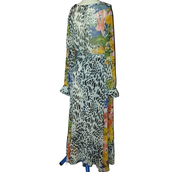 Sky Zone Exchange Dress Medium Bright Animal Print Diva Boho Floral Wrap India - Picture 6 of 11